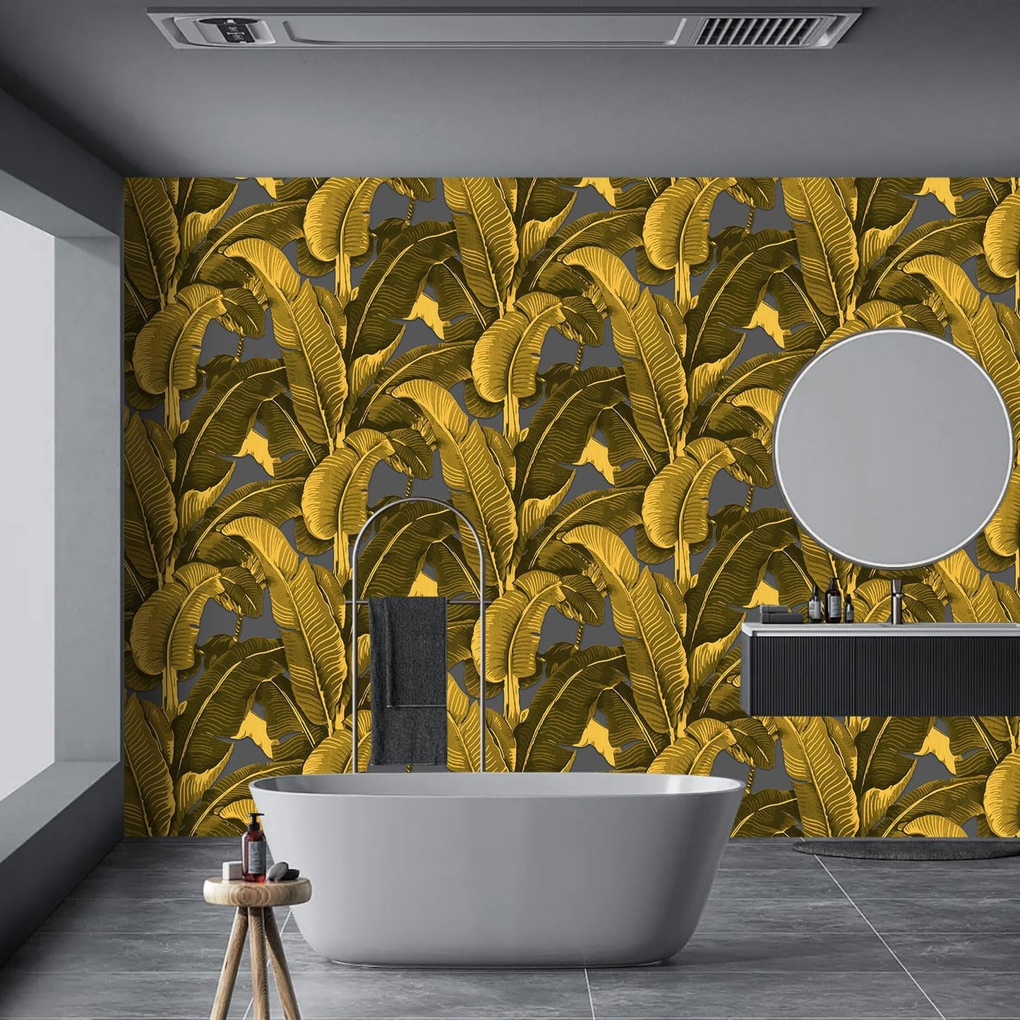 Vintage Gold Banana Leaf Bathroom wallpeper Living Room Bedroom Tropical Plant Wall Mural - 160"x108" (Not Peel and Stick)