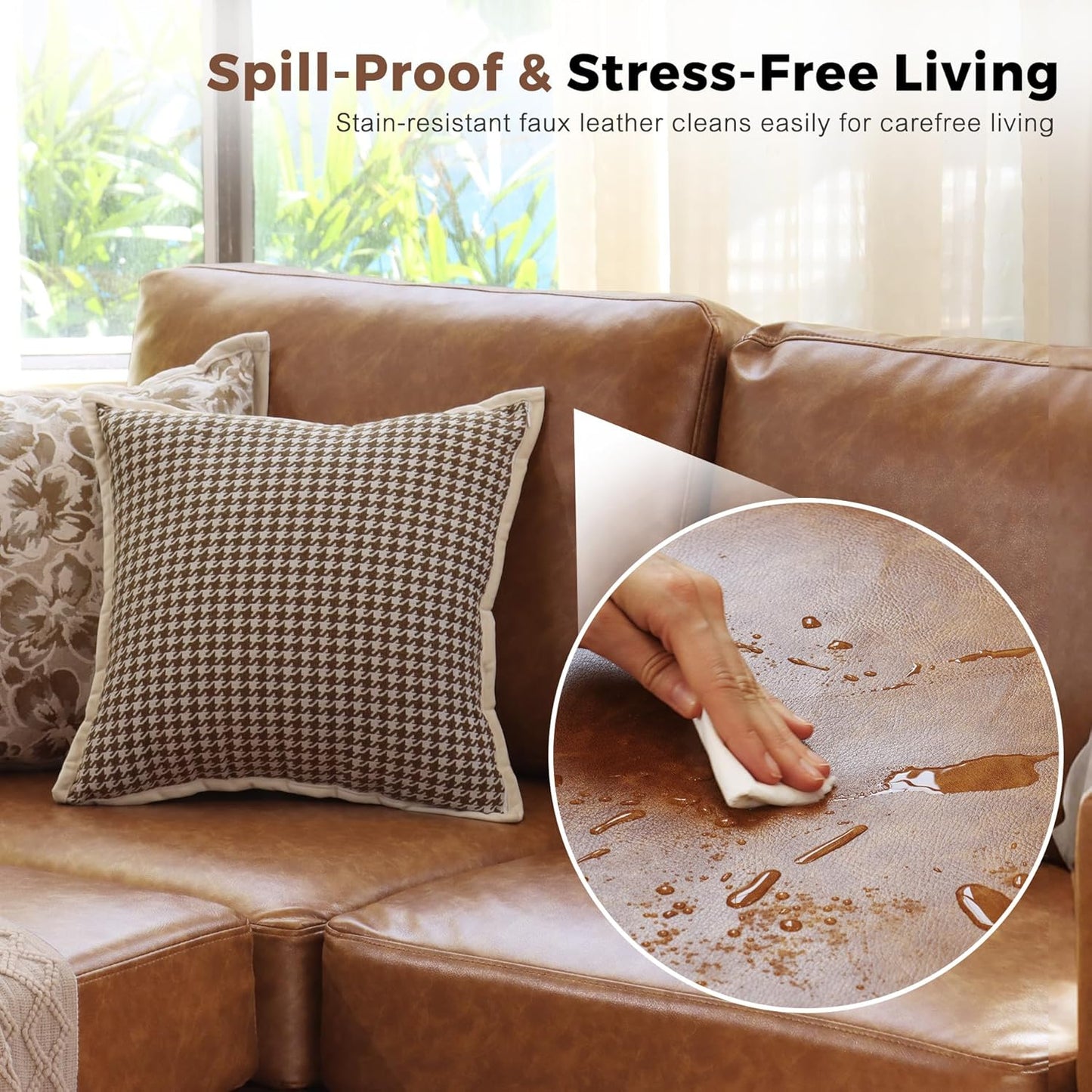 91.5" Luxury Modular Sleeper Sofa Bed with Storage Seat, 6 Seat Sectional Couch Deep Seat with Reversible Chaises & Removable Cover for Living Room - Faux Leather Brown