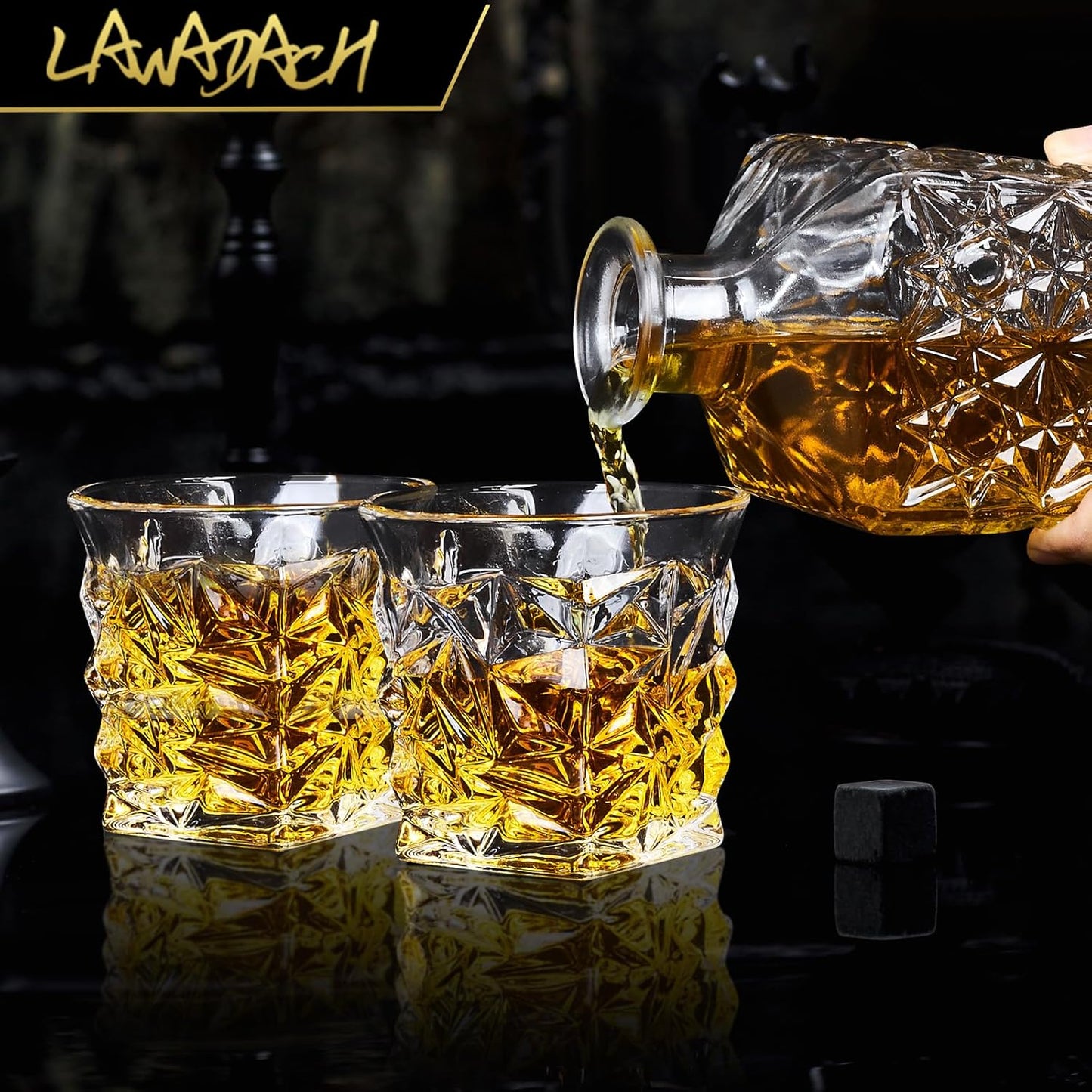 Whiskey Decanter Set,Liquor Decanter Set with 2 Glasses,Decanter set for Men,Decanter for Tequila,Bourbon,Rye,Gifts for Men,Dad,Home Bar Decor - 28oz