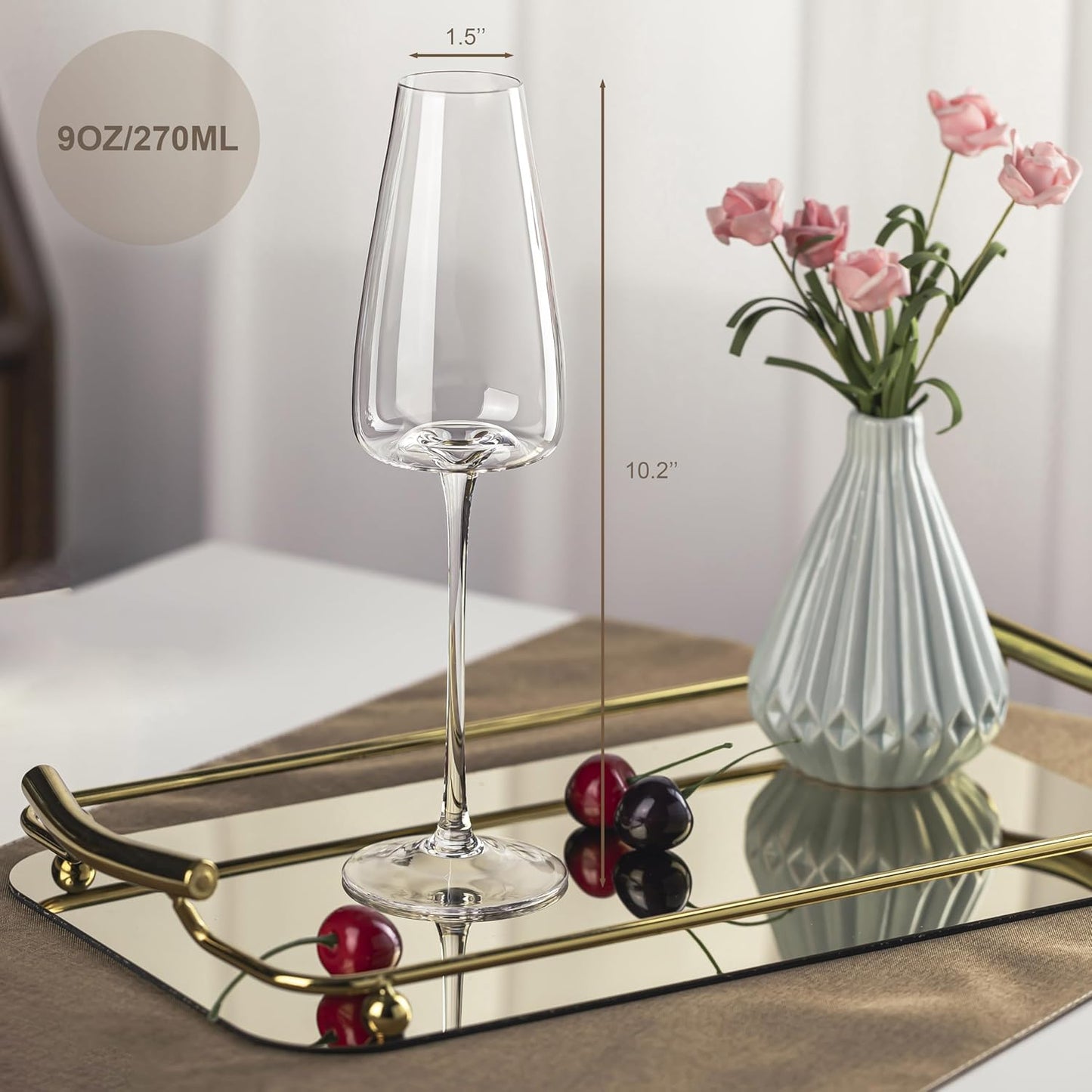 Champagne Flutes Glass Set of 4,Crystal Champagne Glasses 9OZ/ 270ML, Hand Blown Mimosa Glasses, Unique Champagne Gift for Wedding, Engagement Gift