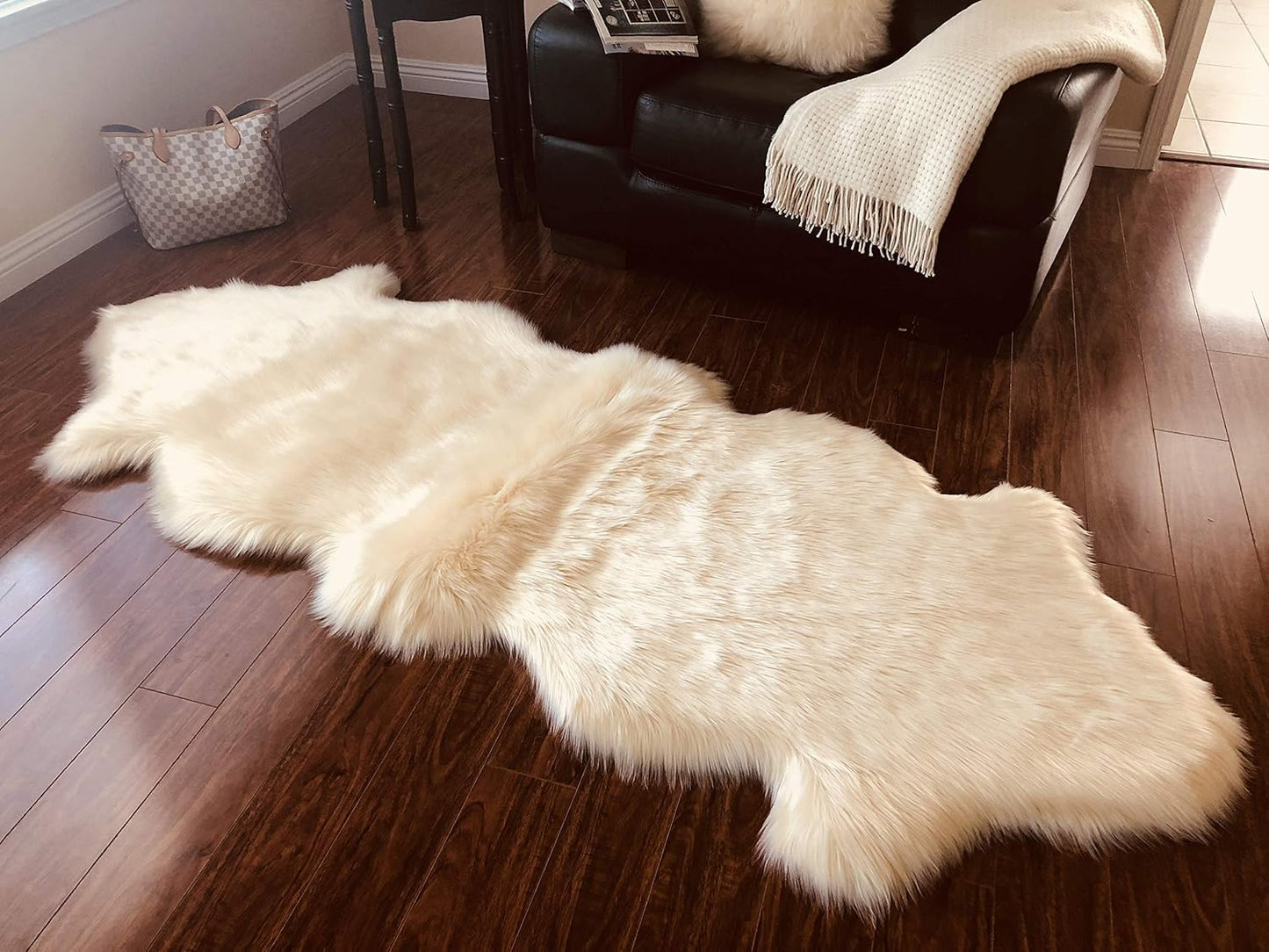 LAMBZY Faux Sheepskin Hypoallergenic Free Shape Silky Shag Rug, Luxury Shaggy Silky Plush Carpet for Bedrooms Rugs Living Room Kids Rooms Sofa Floor Rugs (Double 2'x6', 60x180 cm,Cream)