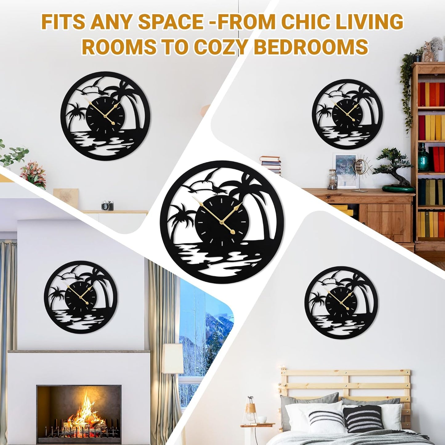 24inches/60cm Large Wall Clocks Battery Powered No Ticking Silent Round Black Modern Unique Metal Wall Clocks Suitable Living Room Kitchen Bedroom Fireplace Office Farmhouse。