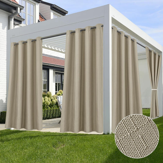HolidayIdeas Outdoor Curtains for Patio Waterproof-4 Panels Linen Gazebo Curtains 54"x84"-Indoor/Outside Privacy Taupe Curtains Weatherproof Weighted for Pergola, Porch,Backyard,Living Room,Sunroom