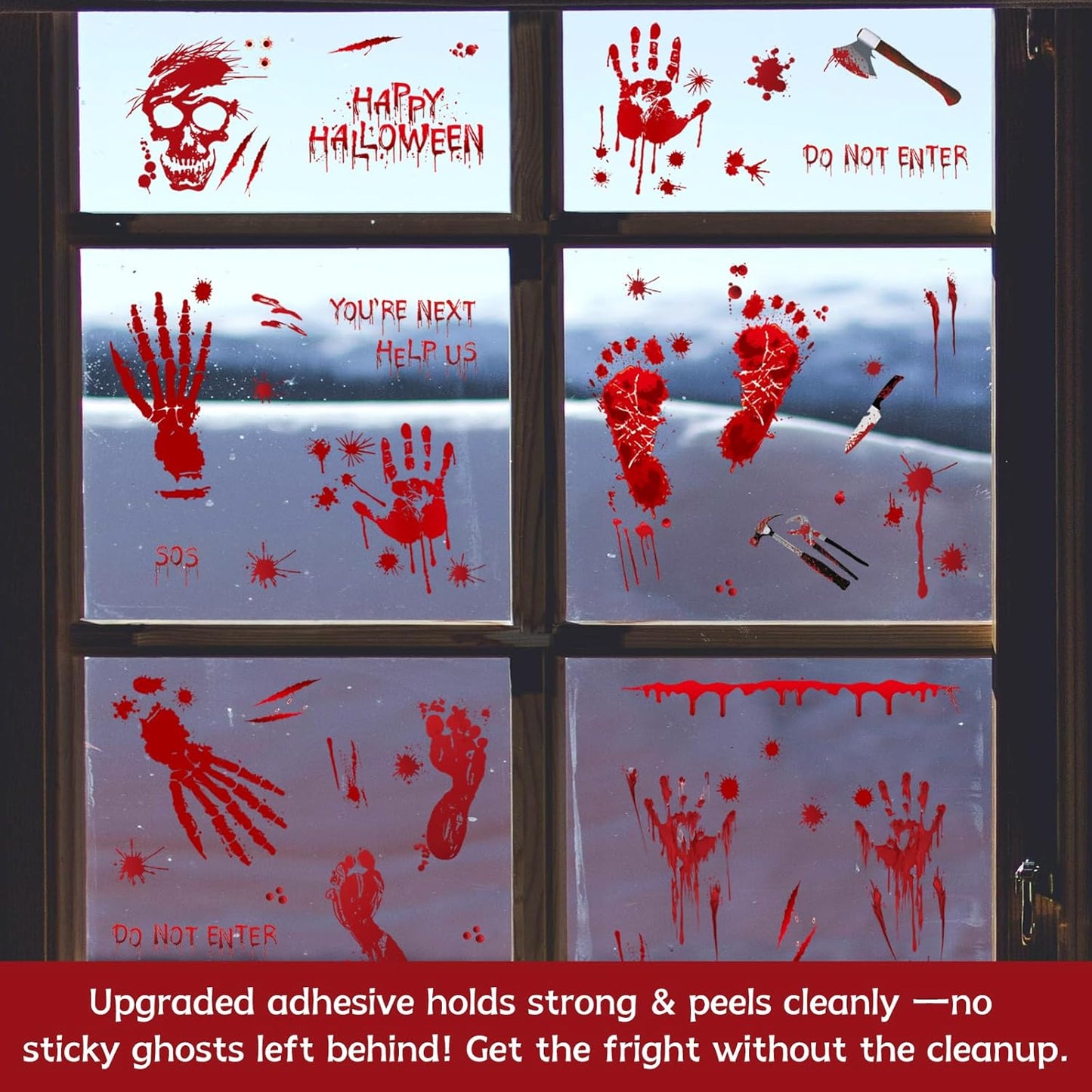 New Halloween Decorations 165 PCS, 8 Sheets Bloody Handprint Footprint Halloween Wall Decal Floor Window Stickers,10 Sheets Wound Tattoo Stickers