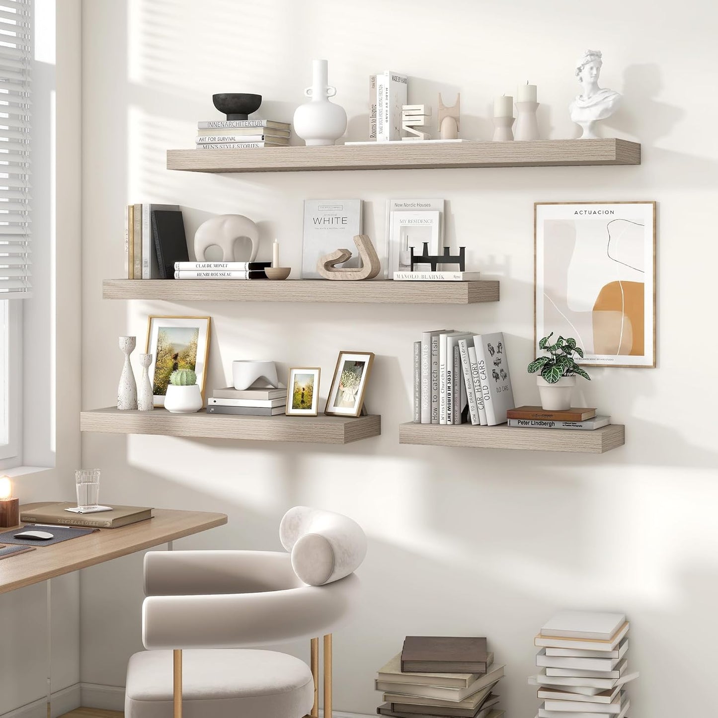 Heimlove 36 Inch Floating Shelves for Wall,10 Inch Deep Grey Wood Shelves with Invisible Brackets,Wall Mounted Storage & Display Shelves for Bedroom,Living Room,Kitchen,Office