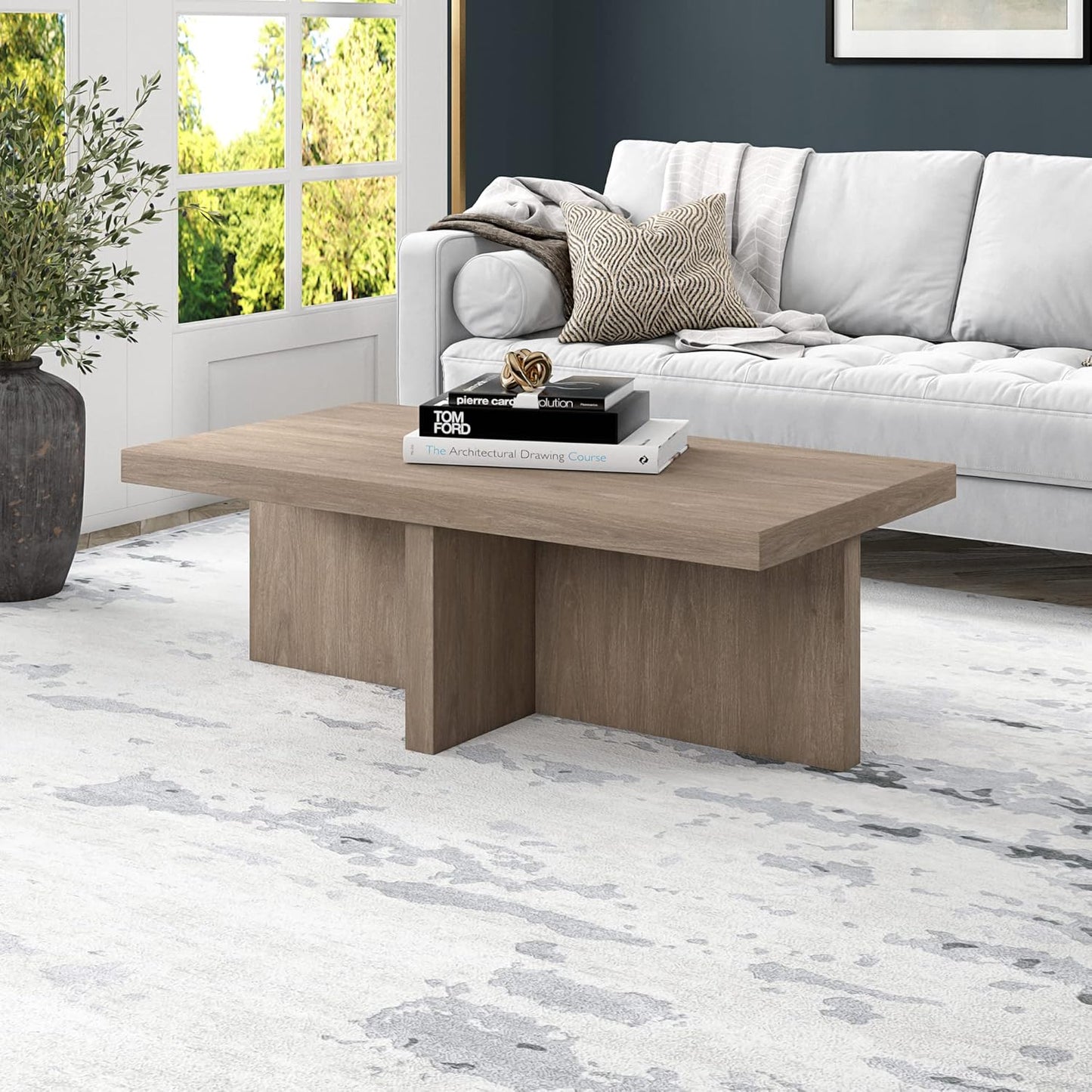 Henn&Hart Elna Coffee Table, 44" Wide,Grey