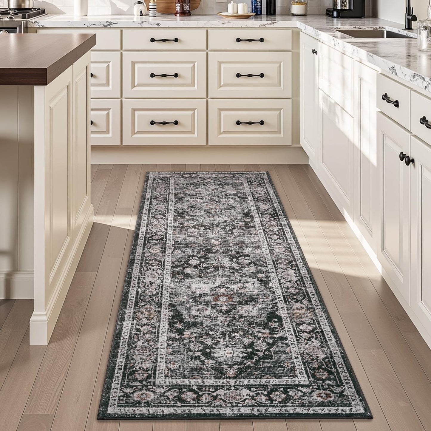 AMOAMI-2X3 Small Rug-Washable Rugs Entryway Mat Indoor-Soft Vintage Non Slip Rugs for Kitchen Laundry Room Bathroom Dark Grey & Black Decorative Accent Rug for in Front of Sink 24 Inch x36 Inch