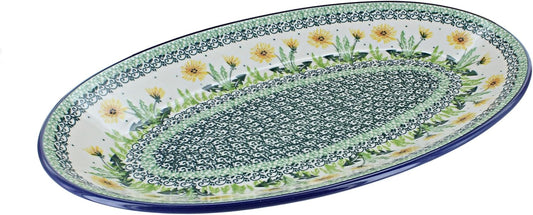 Blue Rose Polish Pottery Dandelion Oval Platter