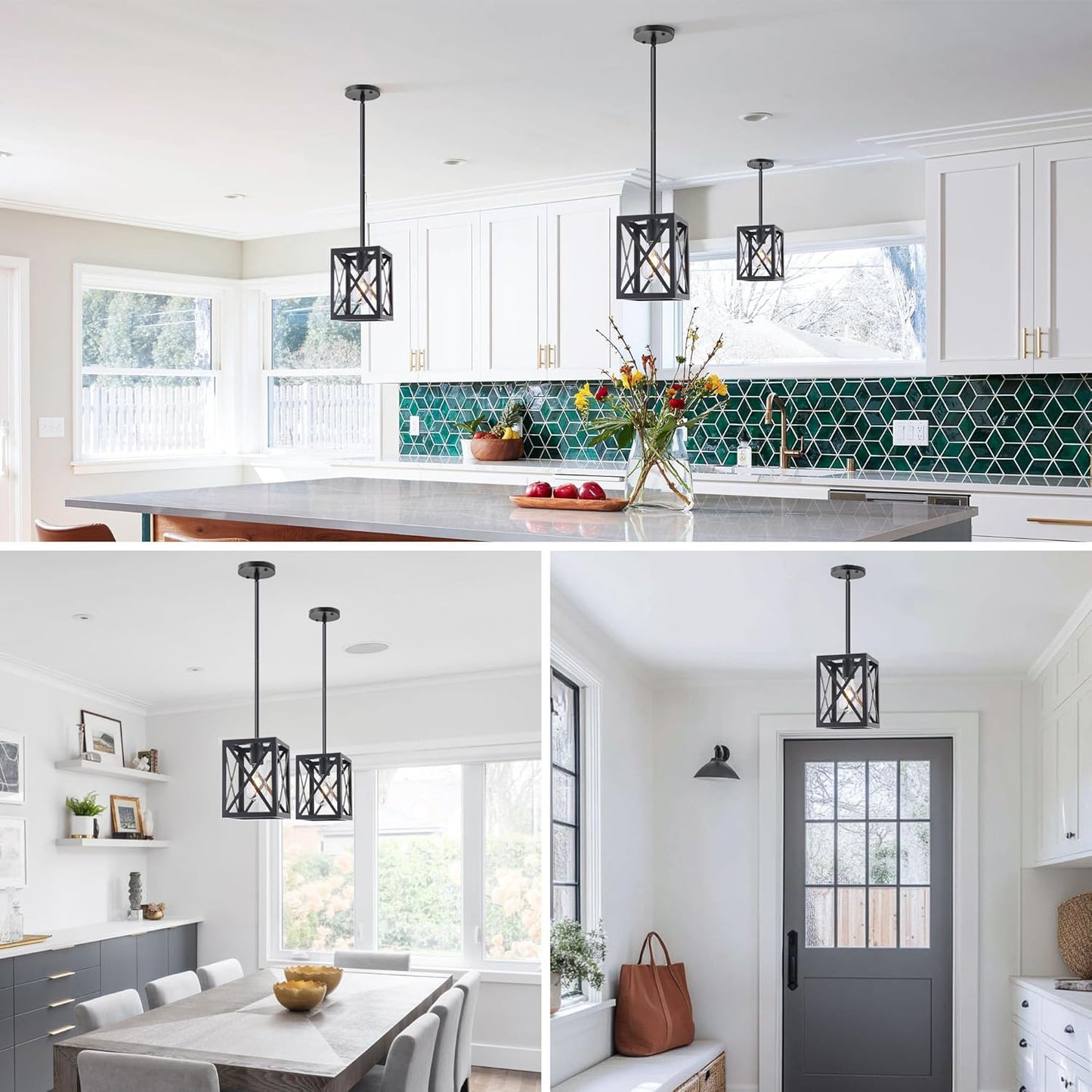 Farmhouse Lantern Pendant Light Fixtures Ceiling Hanging Rustic Chandelier Black (1 Light)