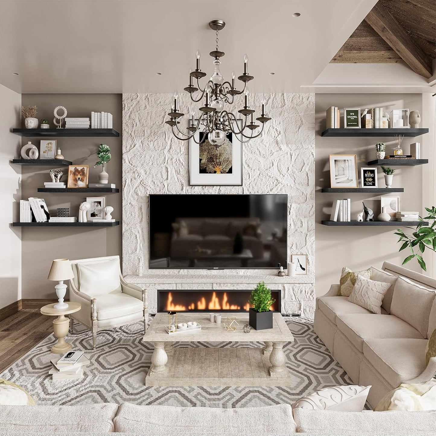 Heimlove 12" Deep Black Floating Shelves for Wall, 24 Inch Wall Shelf Bathroom Shelves Set of 2, Wall Mounted Shelves for Books Living Room Laundry Room Bedroom Kitchen Home Office