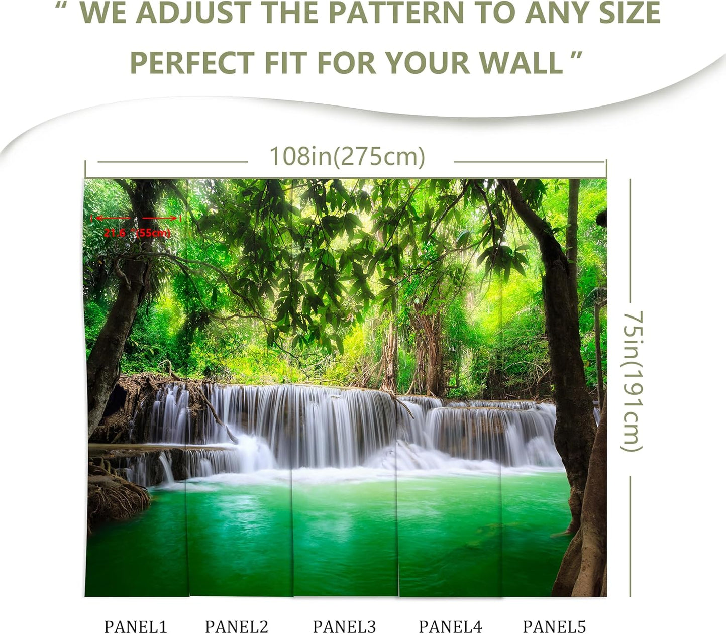 Green Landscape Wall Mural Nature Lake Waterfall Wallpaper Decor for Bedroom Living Room Bathroom (Not Peel n' Stick)