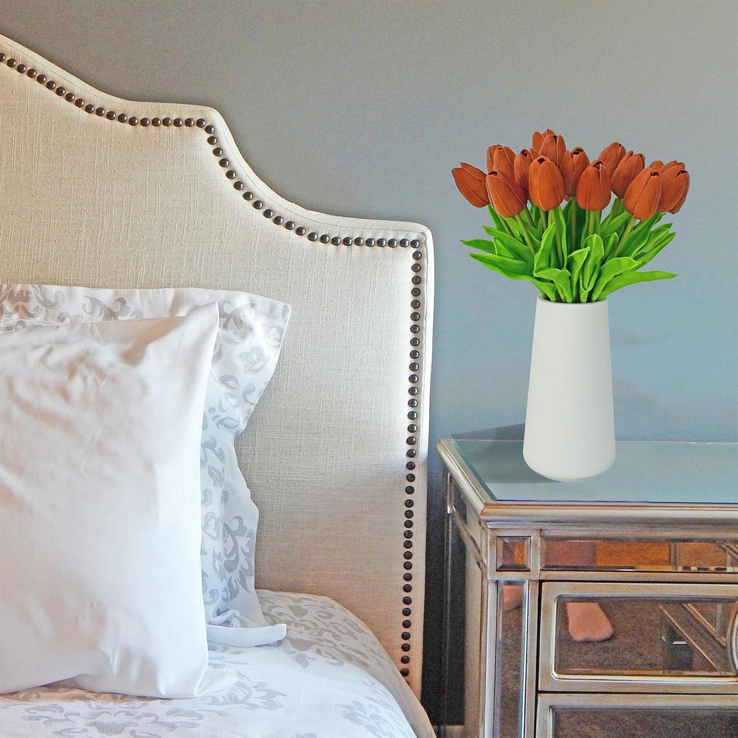 Mandy's Artificial Tulips 20 Stems Burnt Orange PU Faux Flowers for Wedding Home Decor 13.5 Inch