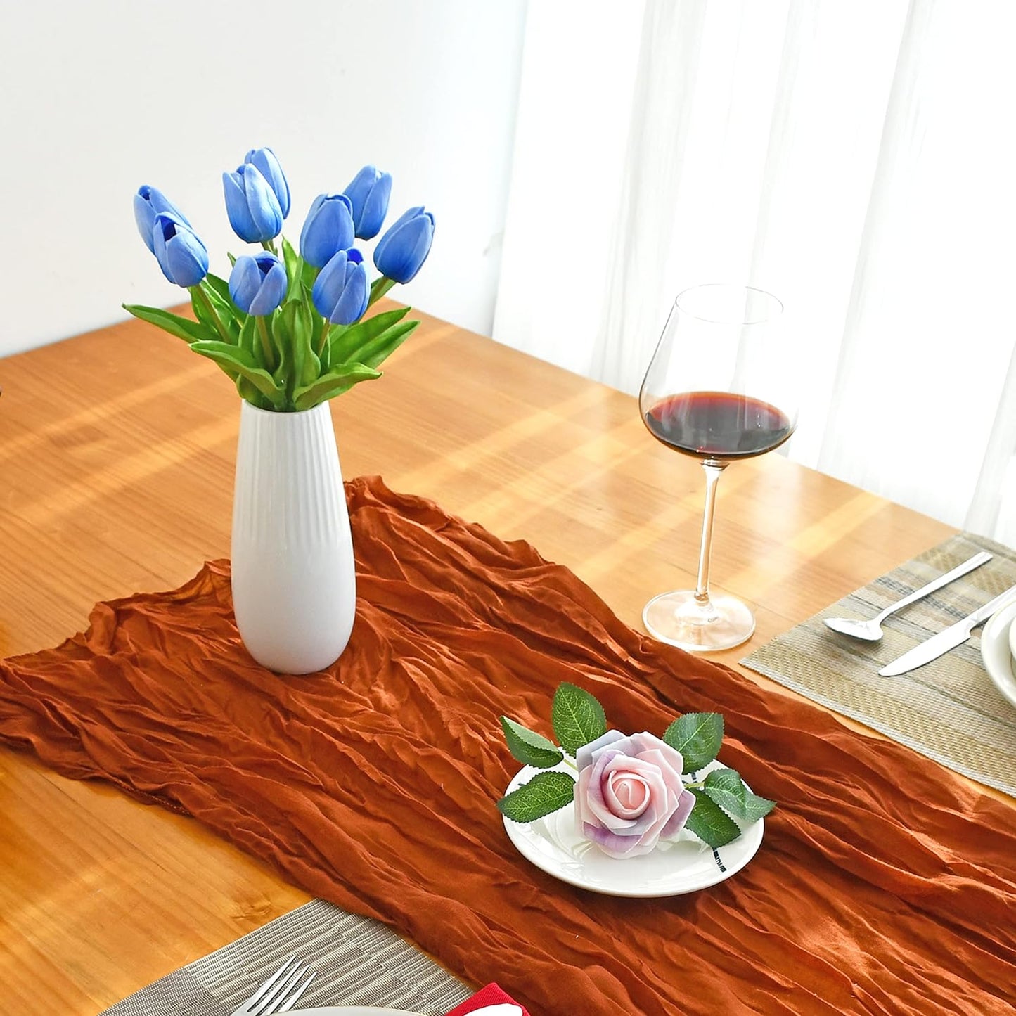 Mandy's Artificial Tulips 20 Stems Light Blue PU Faux Flowers for Wedding Home Decor 13.5 Inch