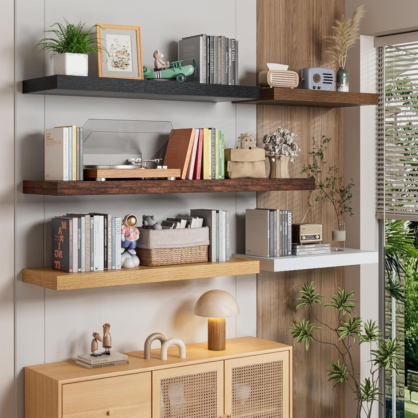 Heimlove 36 Inch Long Walnut Floating Shelf for Wall, 12" Deep Floating Shelves Wall Shelves for Bedroom Living Room Bedroom,Wall Mounted Shelves for Storage Book Decor, Set of 2