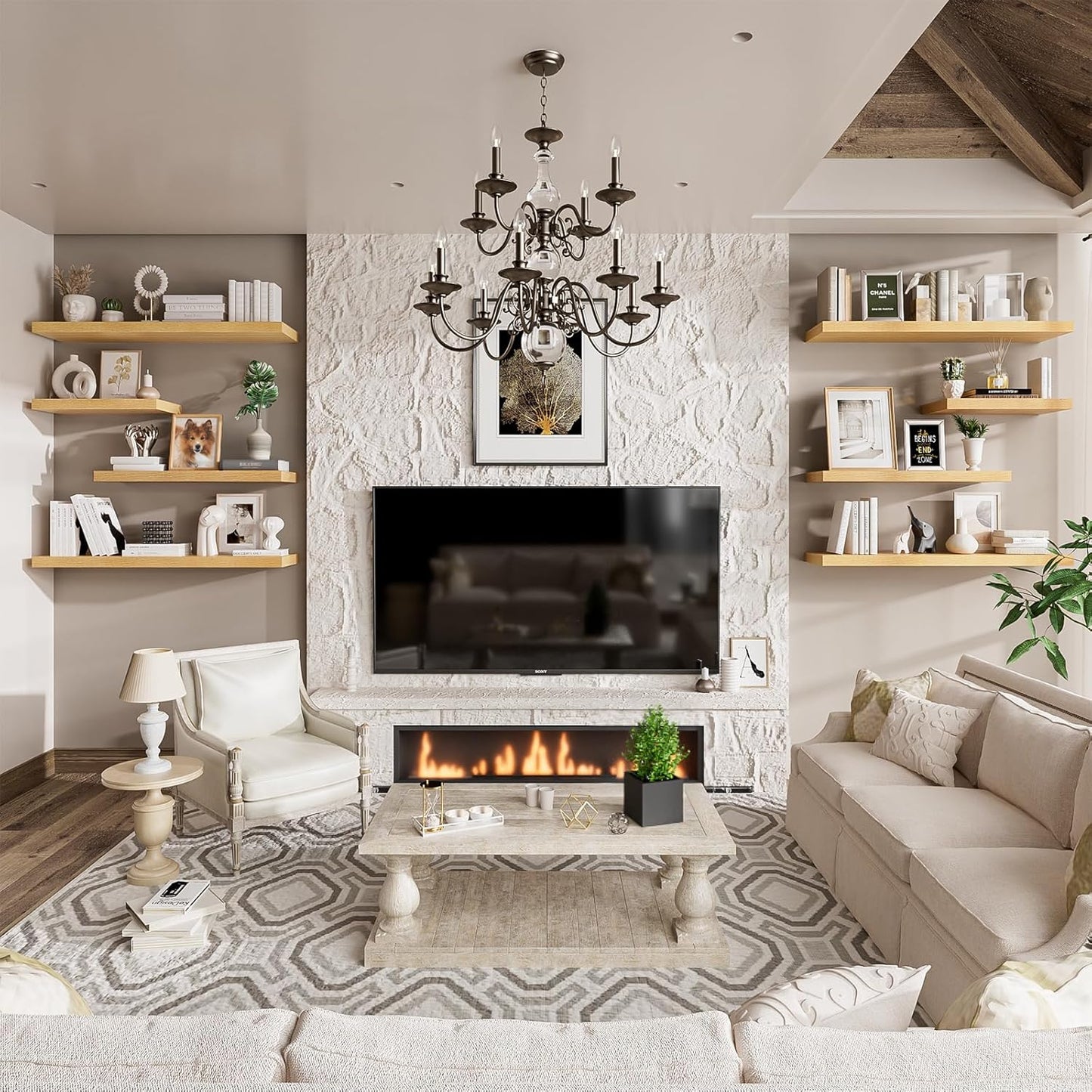 Heimlove 12" Deep Floating Shelves for Wall, 24 Inch Wall Shelf Bathroom Shelves Set of 2, Wall Mounted Shelves for Books Living Room Laundry Room Bedroom Kitchen Home Office, Oak