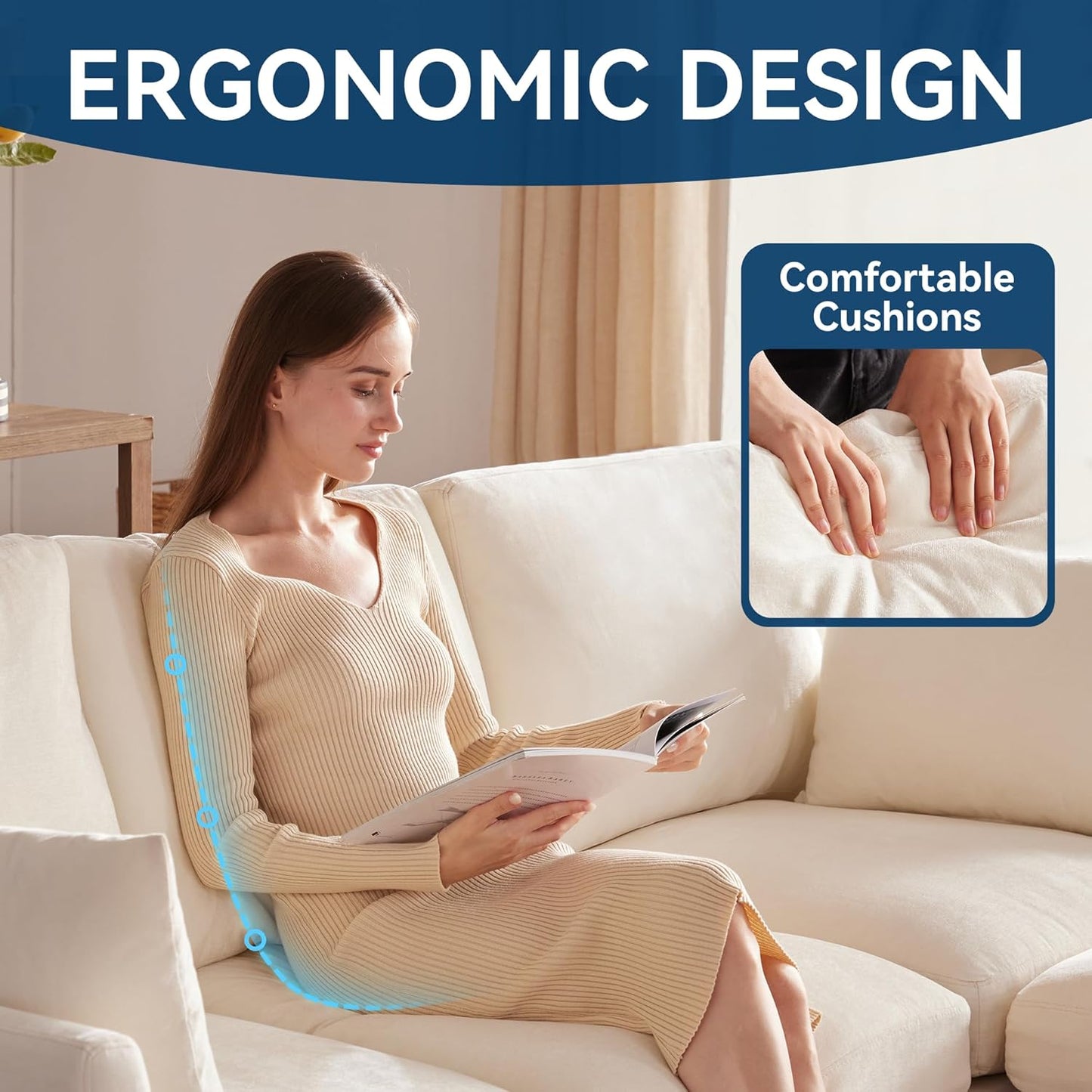 Tbfit 85" Convertible L Shaped Couch, Sectional Sofa for Living Room,Chenille Cloud Couch with Ottoman 4 Seat (Beige)