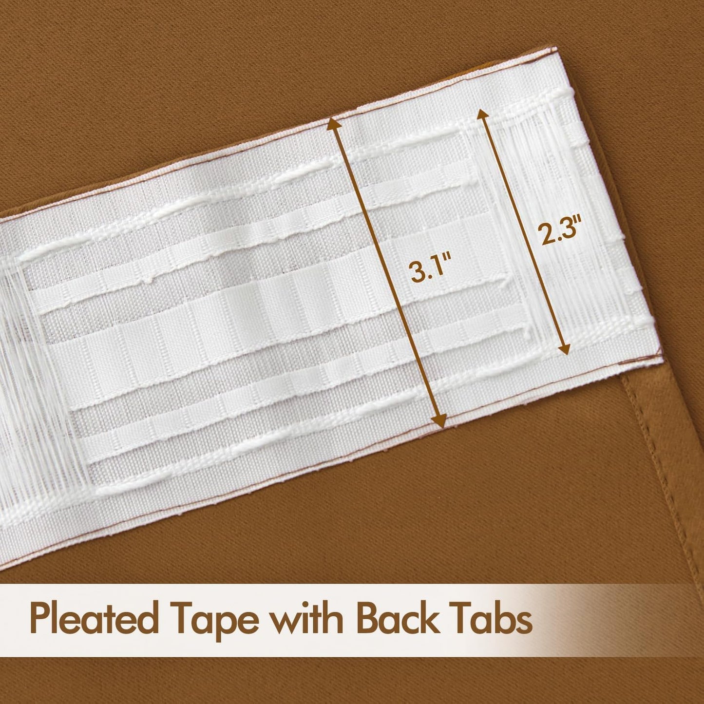 MIULEE Golden Brown Back Tab Blackout Curtains 72 Inches Long 2 Panels Set for Living Room Bedroom Privacy, Rod Pocket/Pinch Pleat Thermal Insulated Room Darkening Pleated Light Blocking Drapes