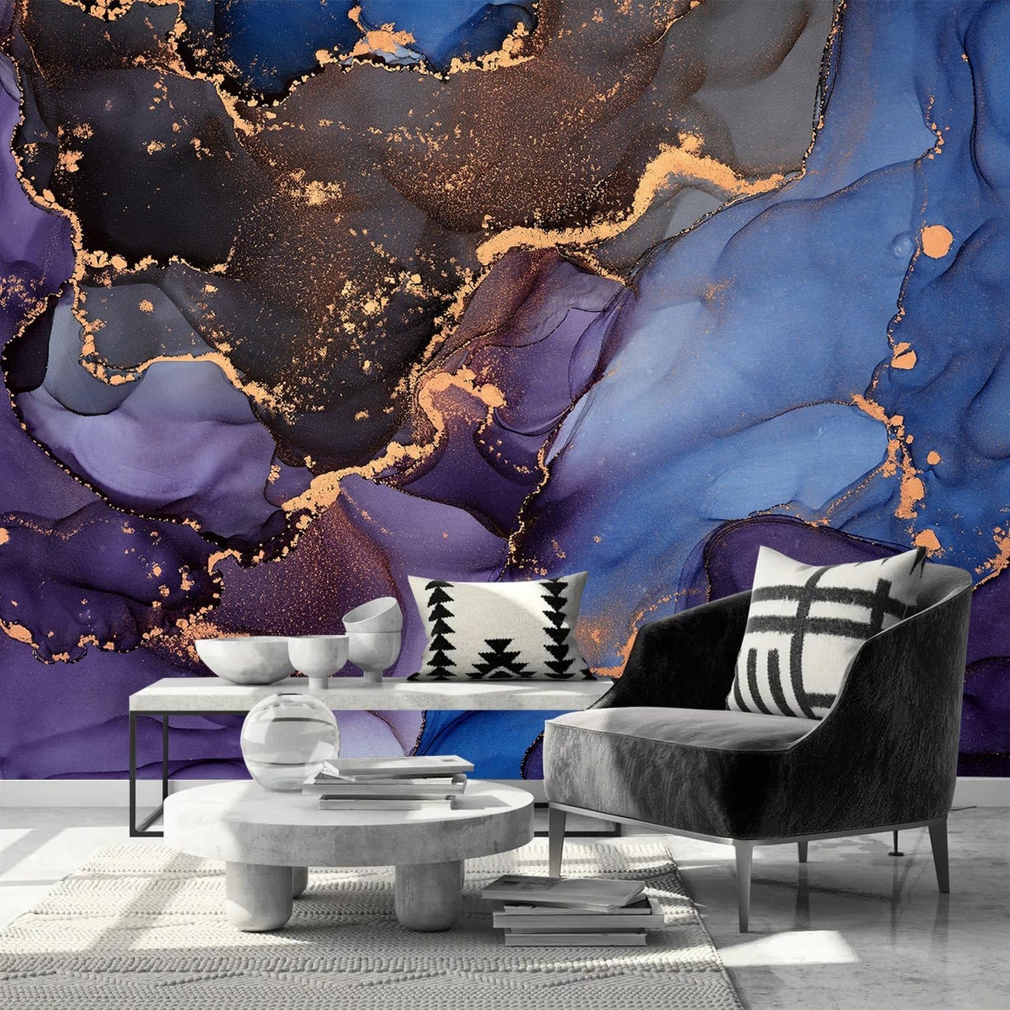 AFZEVEB-Abstract Art Purple Marble Wallpaper Wall murals for Bedroom 159"x107" (Not Peel and Stick)