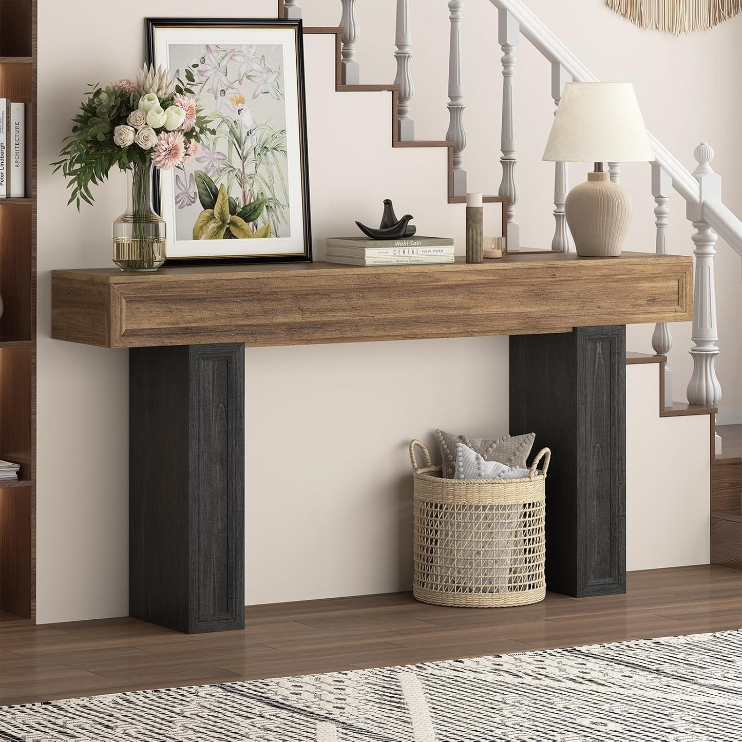 Rresyet 63 Inch Long Console Table, Sofa Table Behind Sofa, Wooden Entryway Table, Farmhouse Entryway Table for Entry, Hallway, Living Room (Wood)