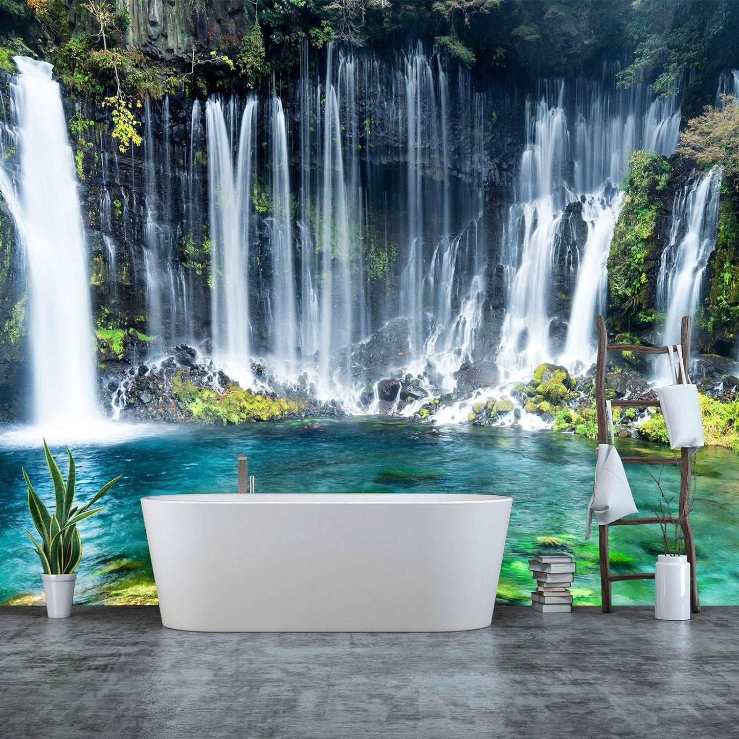 WFBHUA-Wall Mural Waterfall Green Nature Lake Landscape Wallpaper Decor for Bathroom Living Room Bedroom(Not Peel and Stick)