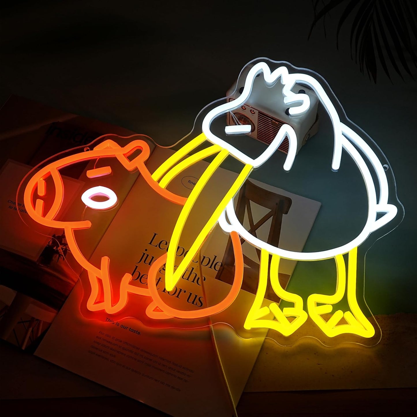 LISIGNVE Capybara Pelican Neon Sign for Wall Decor Funny Capybara Led Neon Light Sign Pelican Neon Light for Children's Room Kindergarten Bedroom Zoo Art Wall Decor(16.5”*12.6”)