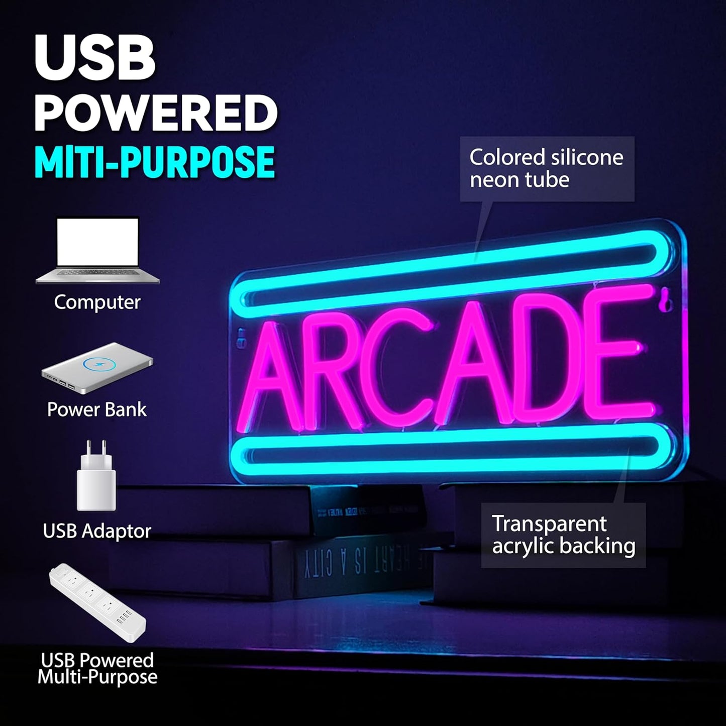 Arcade Neon Sign Arcade Neon Light for Wall Decor USB Powered Dimmable Arcade LED Neon Lights Sign for Game Room for Game Room Recreation Living Room Birthday Gift Man Cave Bedroom Decor