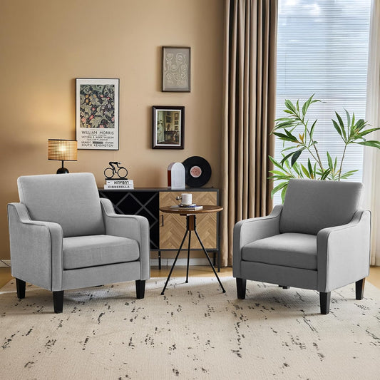 VINGLI Modern Accent Chairs Set of 2, Grey Living Room Chairs Comfy Armchair for Bedroom, Upholstered Sofa Chair Reading Chair for Small Spaces, Apartment, Waiting Room