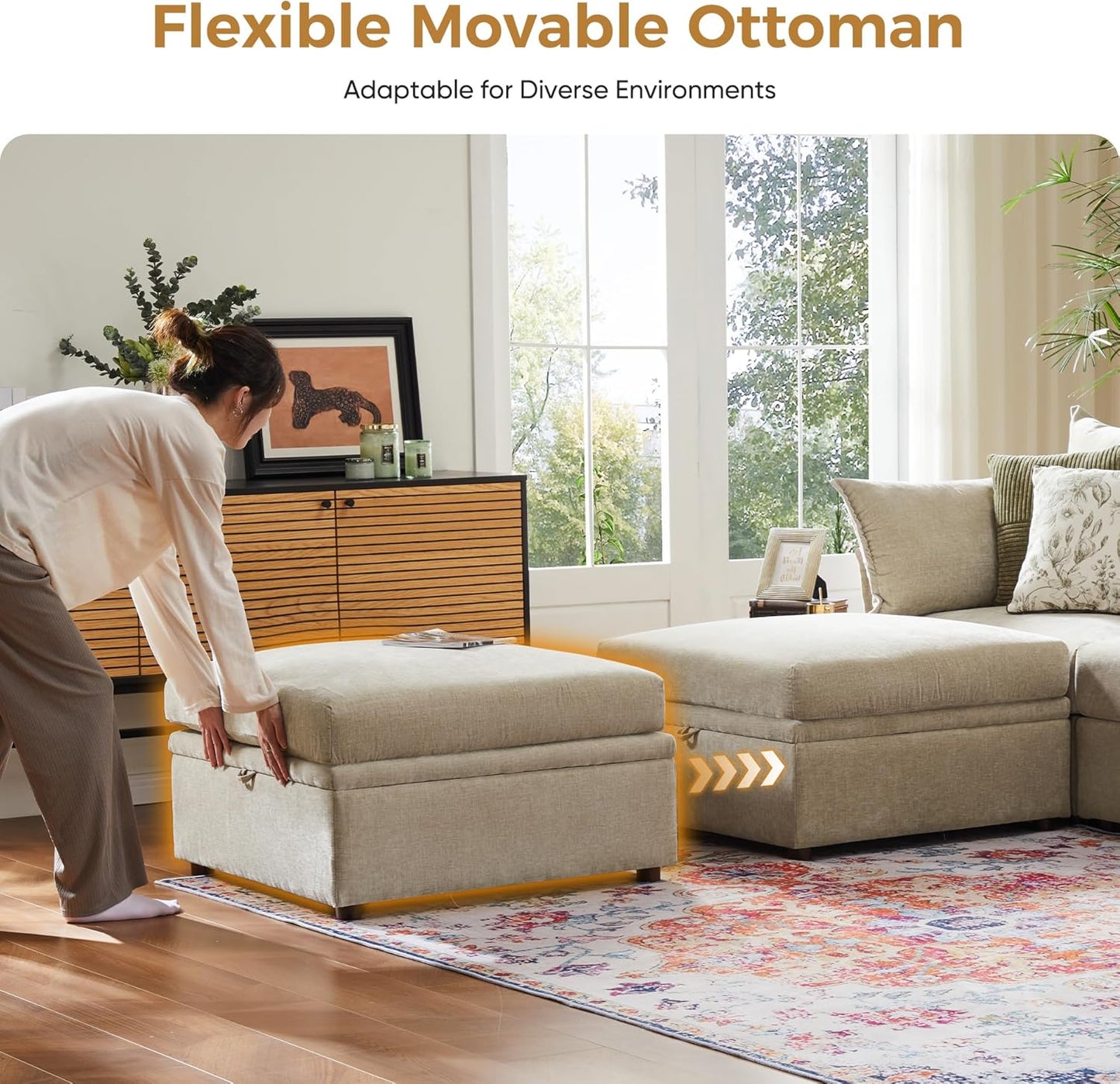 198.6" Oversized Modular Sectional Sofa, U Shaped Convertible Couch with Movable Ottoman, Large 10 Seats Corner Couches for Living Room Deep Seat Beige Chenille