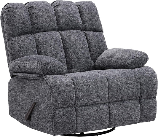 Oversized Swivel Rocker Recliner Chair for Adult, Rock Recliner for 350lb Big Man, Extra Wide Manual Recliners, Overstuffed Soft Rocking Sofa Chair,Light Grey