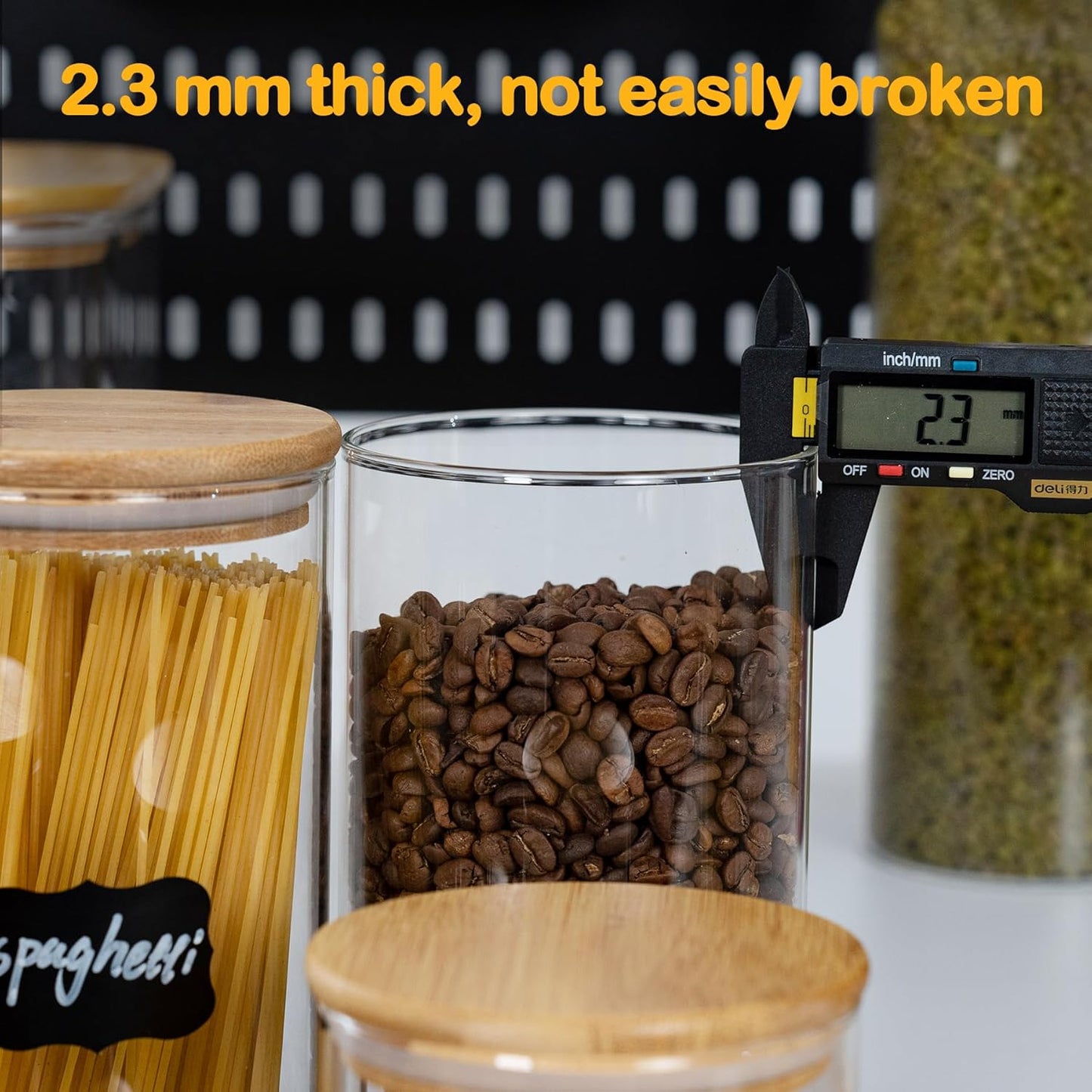 108oz 42oz Straight cylindrical Airtight Storage Jars with Bamboo Lid Set of 2 Large Storage Container Gallon Glass Jars, for Flour, Pasta and Coffee bean (with Black Lable)