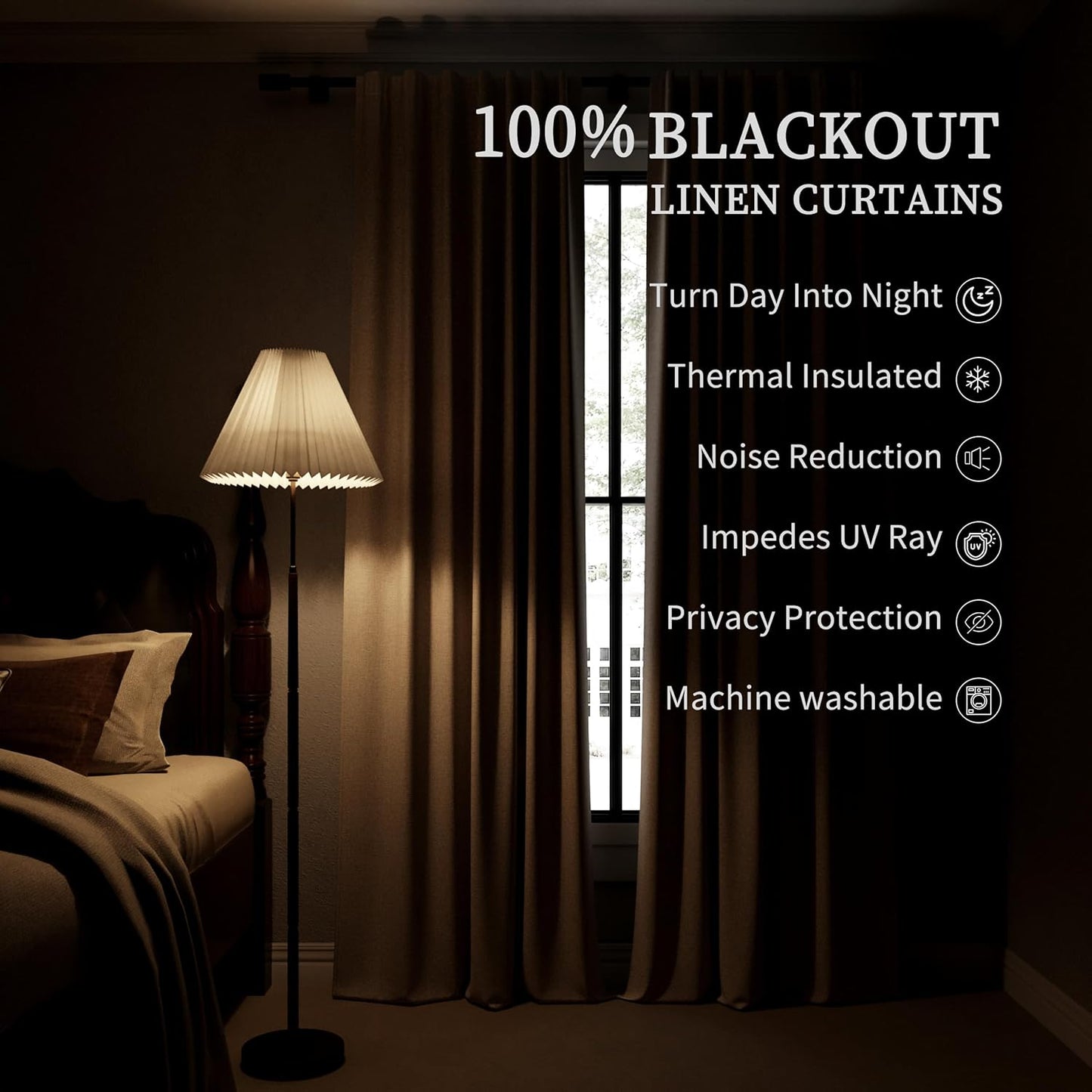 BOODII 100% Blackout Curtains for Bedroom 95 Inch Length 2 Panels Set Room Darkening Linen Curtains Sand Beige Black Out Curtain Neutral Thermal Insulated Living Room Nursery Drapes Back Tab 52x95