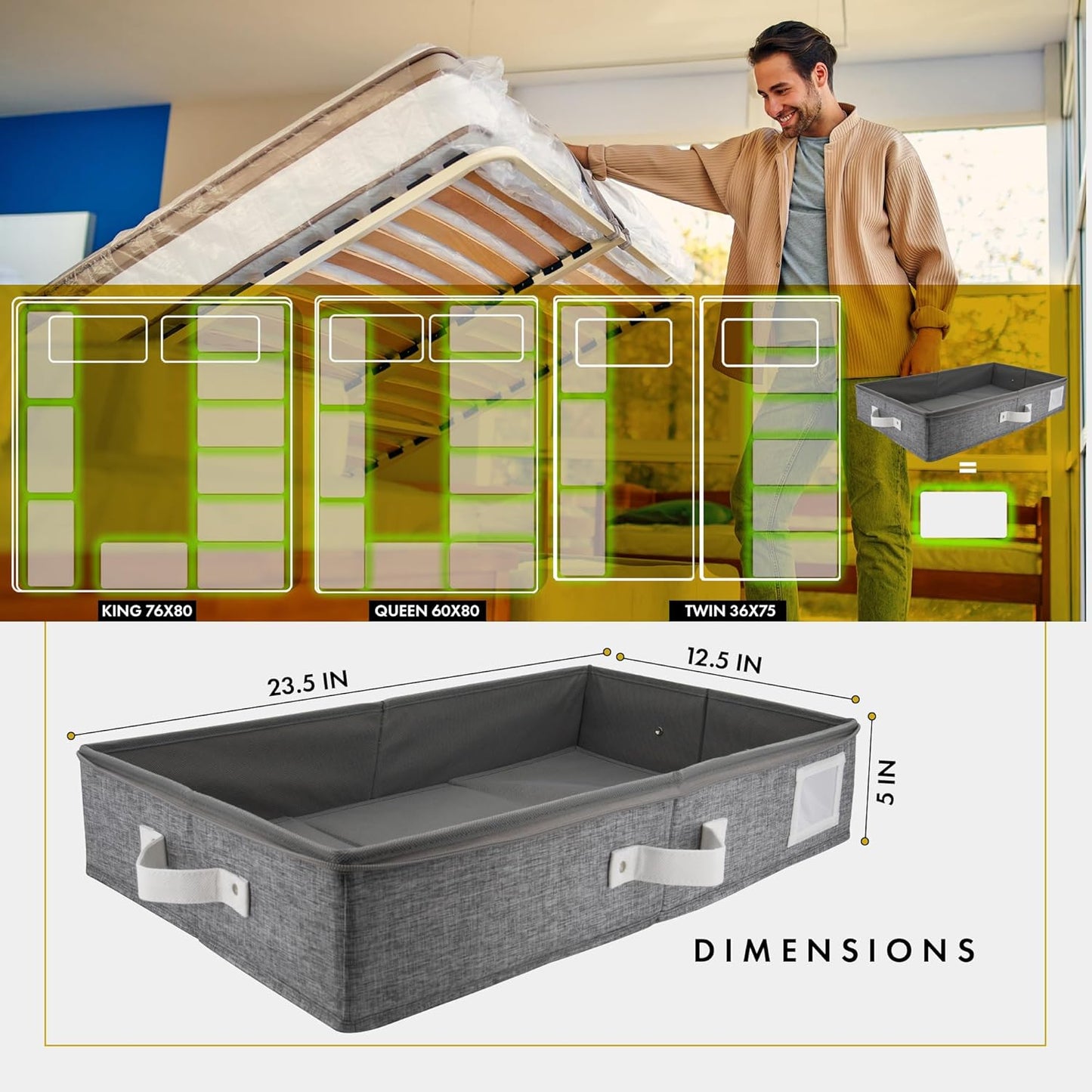 HOMELUX THEORY 2pc Under Bed Storage Containers, Bedroom Under the Bed Drawer Storage Organizer with Bins and Lids, Medium Underbed Clothes Storage Box Ideal for Blanket, Fabric, & Shoes (LightGray)