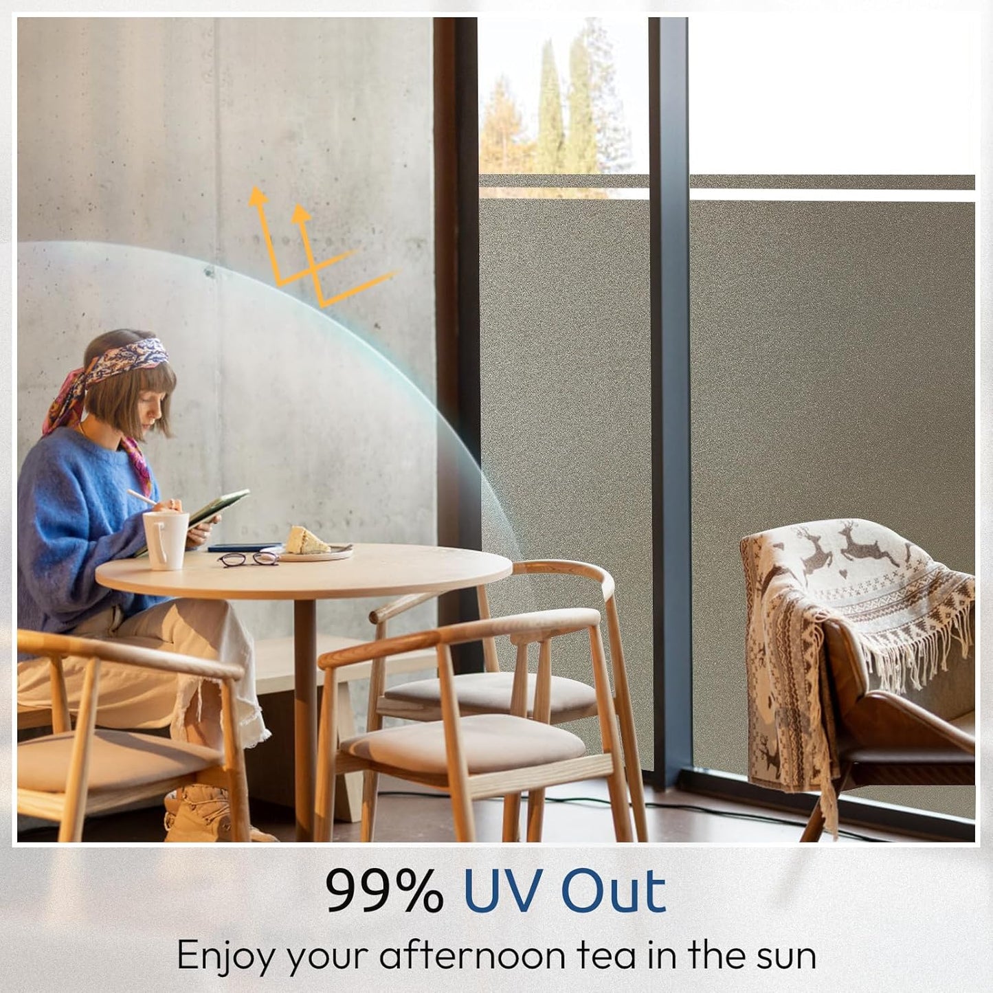 rabbitgoo Privacy Window Film, Static Cling Privacy Film for Glass Windows, Removable Grey Frosted Sun Light Blocking Coverings House Tint for Home Bathroom Garage, Taupe, 17.5 x 78.7 Inches