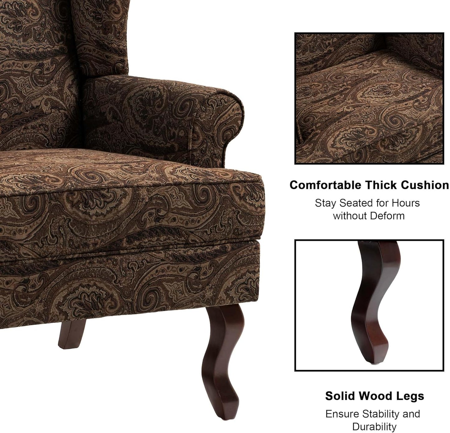 Accent Chair, High Back Upholstered Armchair with High Resilience Sponge & Wood Legs, Mid-Century Modern Comfy Single Sofa Reading Chairs for Living Room, Bedroom (Cranberry, Set of 2)