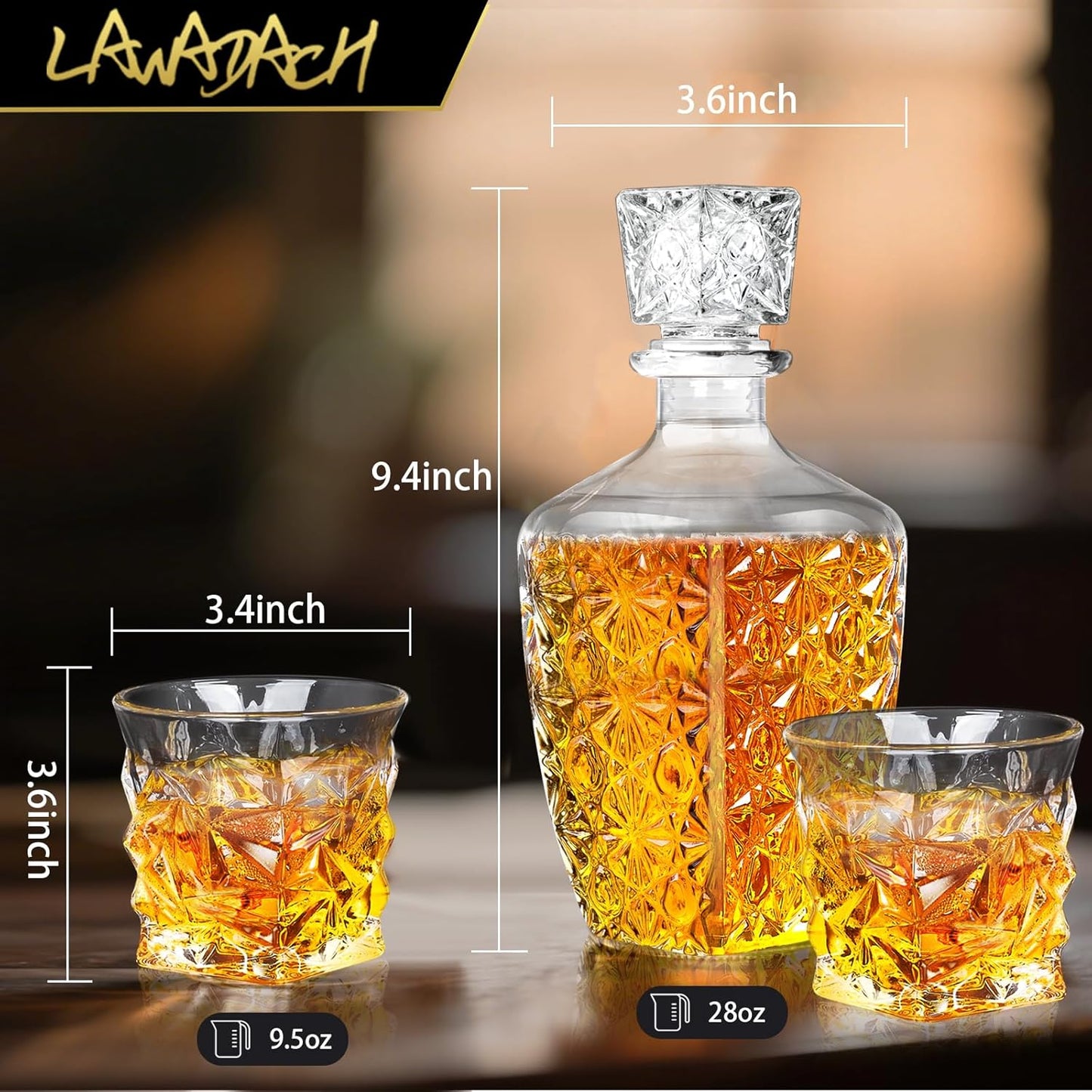 Whiskey Decanter Set,Liquor Decanter Set with 2 Glasses,Decanter set for Men,Decanter for Tequila,Bourbon,Rye,Gifts for Men,Dad,Home Bar Decor - 28oz