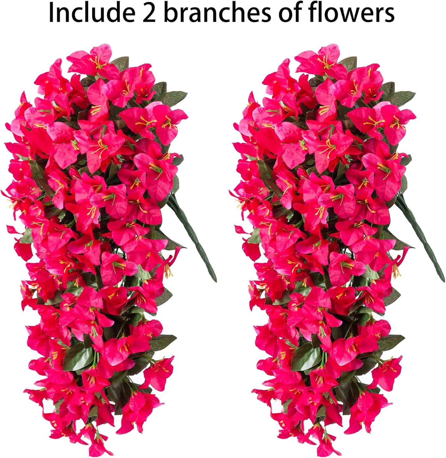 Faux Bougainvillea Artificial Flowers Plants for Outdoors Outside Decoration, 2 PCS Fake Flowers Silk Long Trailing Vines UV Resistant Realistic for Front Door Porch Planter Urn Patio Balcony Hot Pink