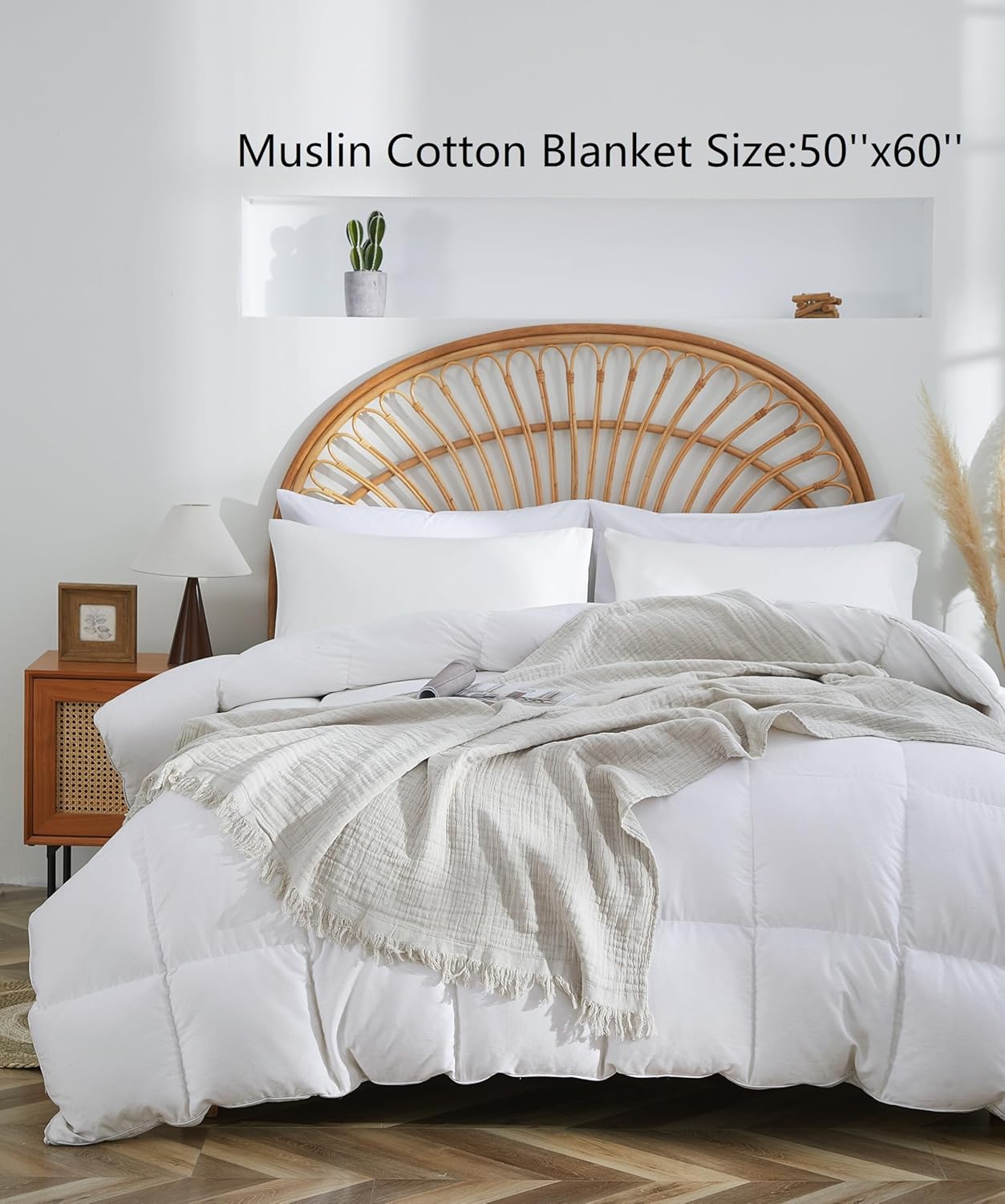 100% Cotton Muslin Throw Blanket for Bed, Couch, Small, Decorative, Soft, Pre-Washed, Breathable and Lightweight Gauze Blanket with Fringes, Suitable for All Seasons, Linen Grey, 50"x60"