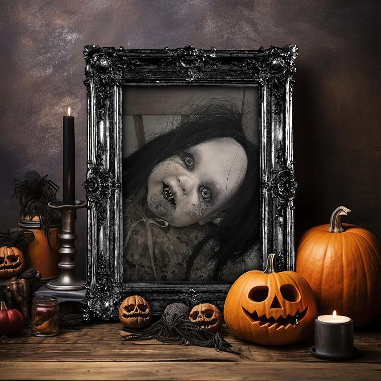 15 Halloween Gothic Creepy Skull Photos Haunted Horror Picture Frame, Waterproof Durable, with 80pcs Self Adhesive Dots Photo Decoration For Haunted Family Castle Masquerade Party 2025 Black