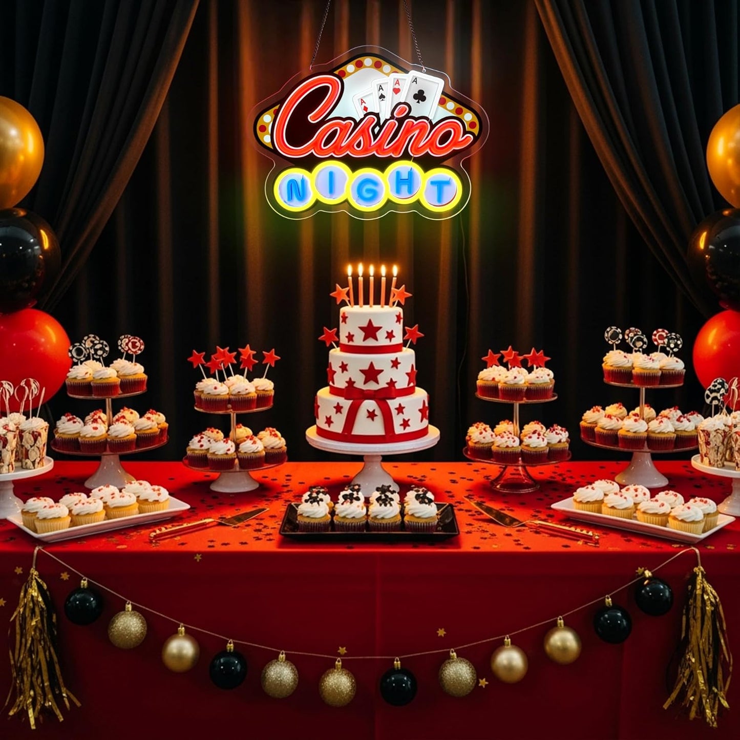 Casino Night Neon Sign for Wall Decor Casino Led Neon Light Dimmable Led Light Sign for Bar Casino Play Room Birthday Party Decor