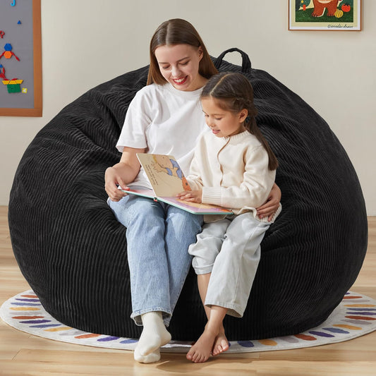 Hobestluk 4.5FT Bean Bag Chair Giant Bean Bag Chair with Filler Included Adult Bean Bag Chairs with Removable Cover for Bedroom Living Room - (Jumbo, Black)