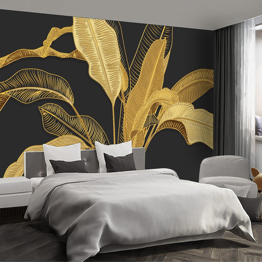 Gold Banana Leaf Wall murals Peel and Stick Wallpaper for Bedroom Living Room - 85"x118"