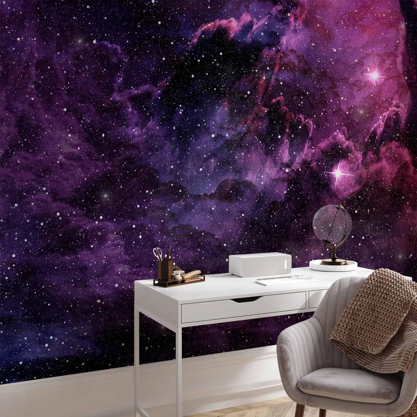 artgeist Wall Mural Peel and Stick Galaxy 212x98 in - XXL Self-Adhesive Corner Wallpaper Removable Large Sticker Foil Angle Wallpaper Cosmos Sky Cloud Purple a-C-0022-a-b