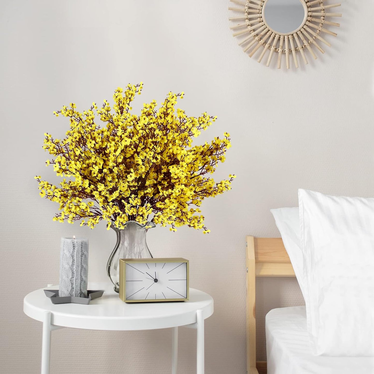 Sggvecsy 15 Pcs Babys Breath Artificial Flowers Gypsophila Bouquets Bulk Real Touch Fake Silk Flowers for Home Wedding DIY Floral Arrangement Kitchen Table Centerpiece Festival Decoration (Yellow)