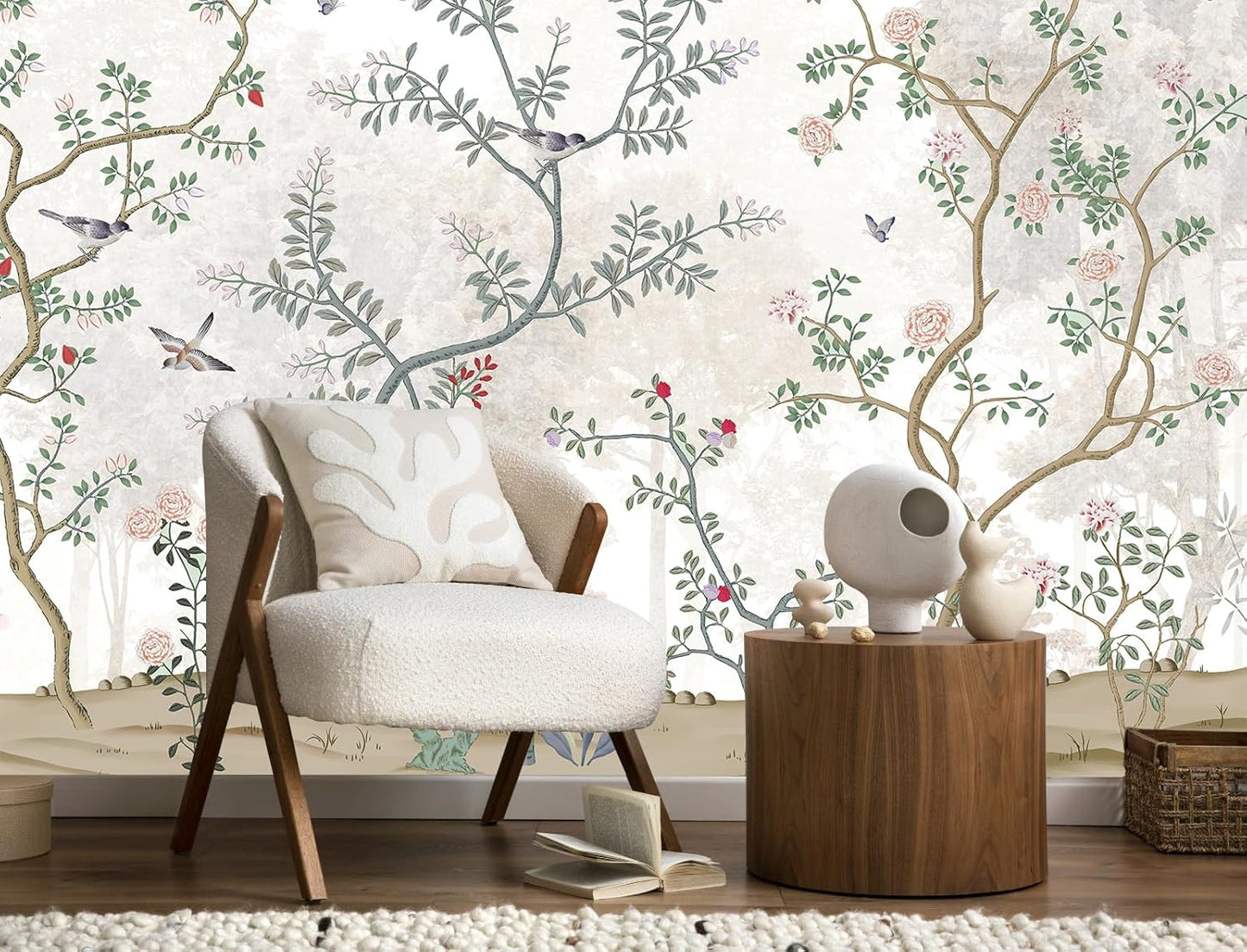 Modern Flower Bird Wallpaper Forest Mural for Bedroom Living Room (Not Peel n' Stick)