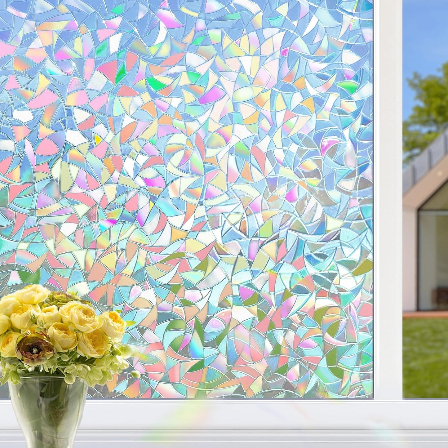 HIDBEA Window Privacy Film Static Clings, Rainbow Window Film, 3D Decals Non-Adhesive Window Vinyl Film for Home Door, 29.5 Inch x 13.1 Feet