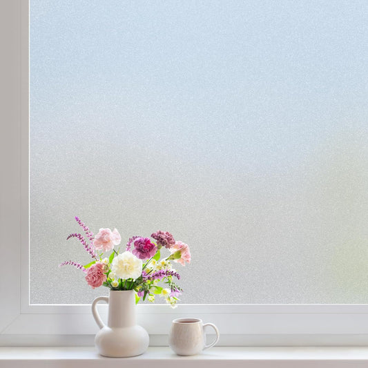 DOWELL Window Privacy Film, Frosted Glass Window Film, Static Cling Non-Adhesive Glass Clings, Sun Blocking Opaque Coverings, Reusable Door Stickers for Bathroom Home Office, Pure, 23.6"x157.5"