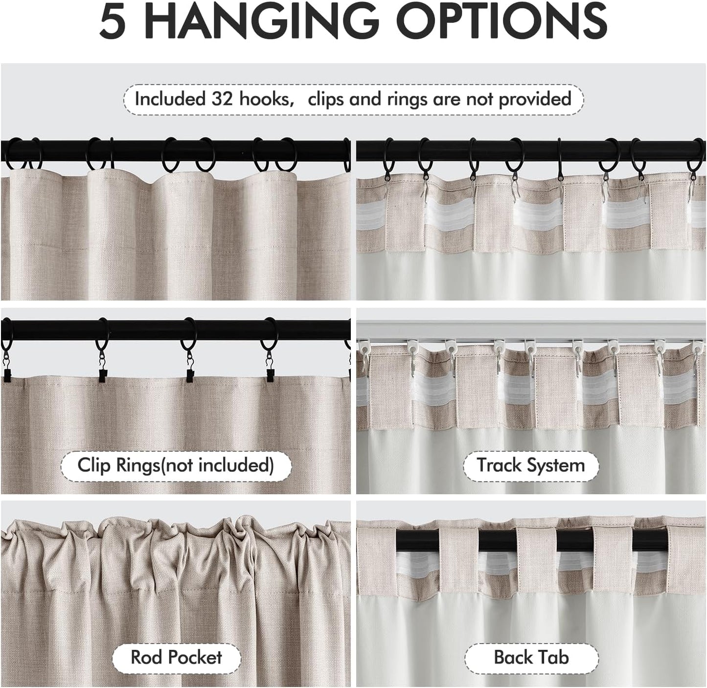 MIULEE 100% Blackout Curtains 102 Inch Long 2 Panels Set for Bedroom, Thick Luxury Faux Linen Black Out Curtain Room Darkening Back Tab Pleat Window Textured Drapes with Hooks for Living Room, Beige