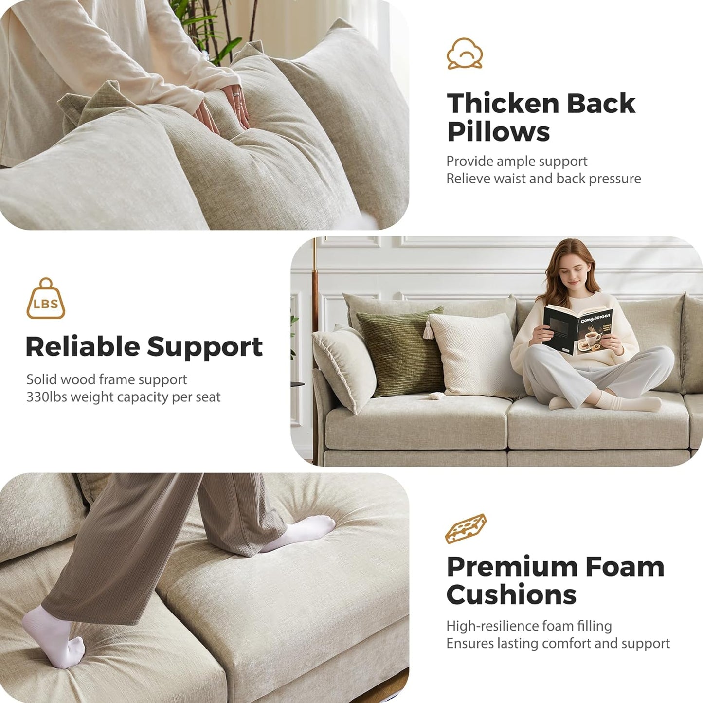 166.6" Oversized Modular Sectional Sofa, U Shaped Convertible Couch with Movable Ottoman, Large 8 Seat Corner Couches for Living Room Deep Seat Beige Chenille