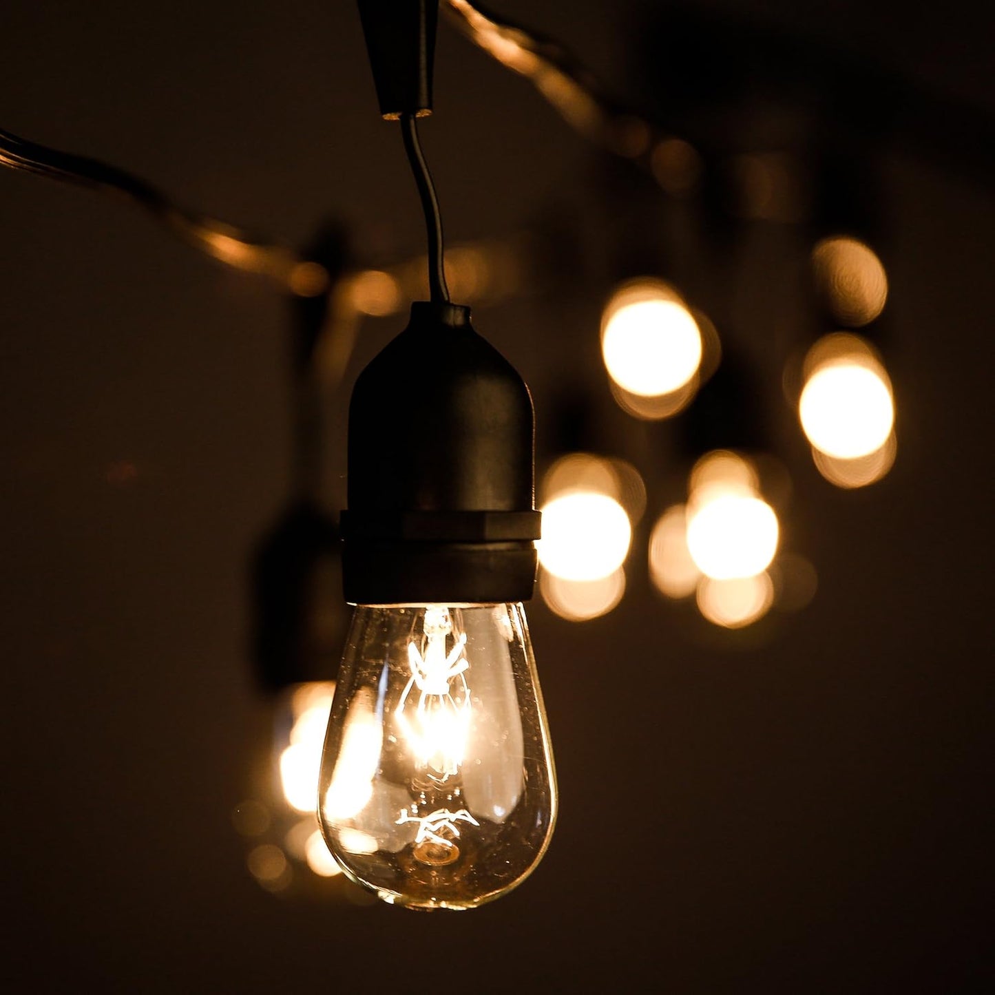 Hometown Evolution, Inc. 50 Foot E26 Commercial Outdoor String Lights with 25 Suspended Sockets and S14 Clear Bulbs for Weatherproof Heavy Duty Vintage Outside Lighting