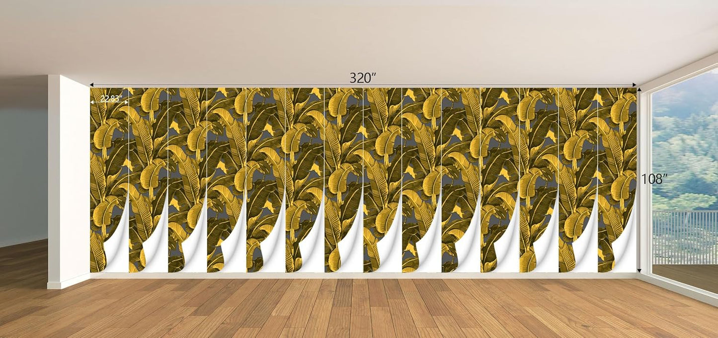 Vintage Gold Banana Leaf Bathroom wallpeper Living Room Bedroom Tropical Plant Wall Mural - 320"x108" (Not Peel and Stick)